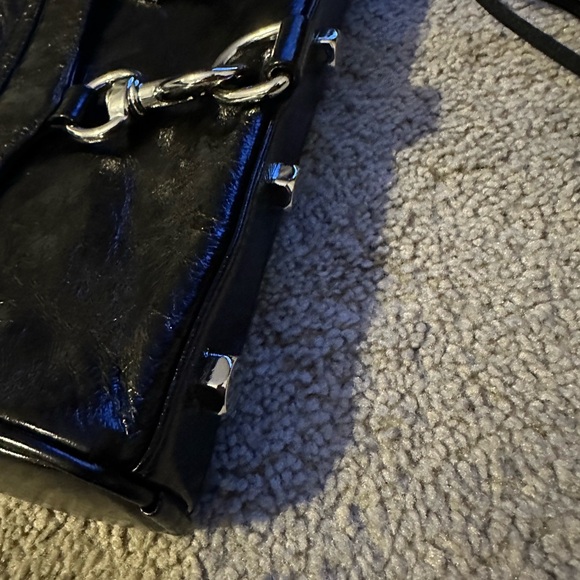 REBECCA MINKOFF LEATHER PURSE BLACK CLUTCH CROSSBODY SHOULDER BAG STUDDED - Picture 6 of 11